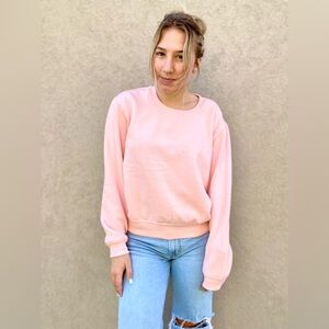 Z Supply Classic Crew Fleece Sweatshirt New Pink Lemonade